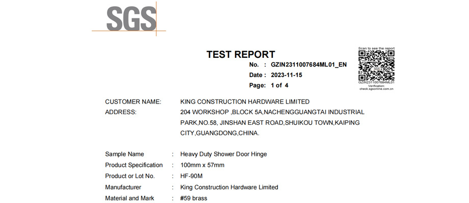 Heavy Duty Shower Door Hinge - Matte Black SGS Testing Report