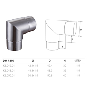 Stainless Steel 90° Corner Tube Connector for Handrail